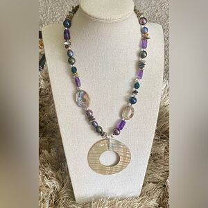 Sterling Silver Amethyst Shell Mixed Media Necklace
